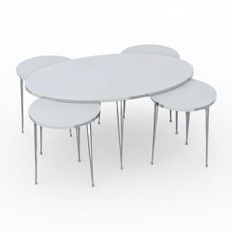 Multicolored wooden coffee table with side tables in modern design
