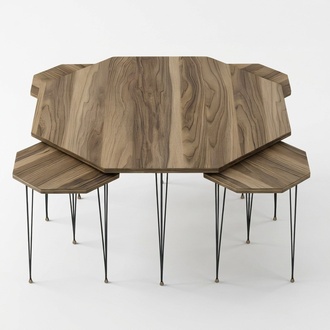 Elegant wooden coffee table with side tables in brown