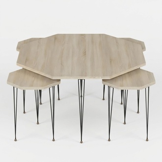 Elegant wooden coffee table with side tables in brown
