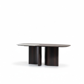Elegant brown wooden dining table in classic style.