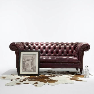 English Chesterfield Couch Three Seater Seat Upholstery Sofa Brown Buttons Designer Leather