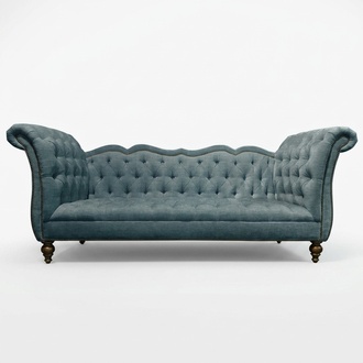 English Luxury Sofa Chesterfield 3-seater Textile Couch Blue Classic Living Room New