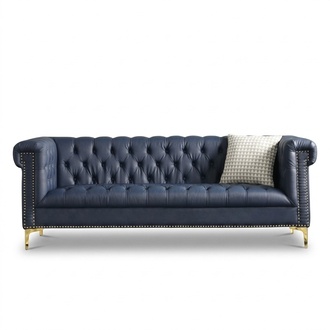 English Style Furniture Sofa Chesterfield 3-Seater Couch Blue Living Room New Upholstered
