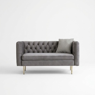 English Style Furniture Chesterfield 2-Seater Couch Grey Sofa New Textile Upholstered