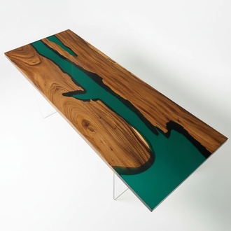 Epoxy Resin Dining Table Real Wood Solid Furniture Waterfall Epoxy Table 215x81cm