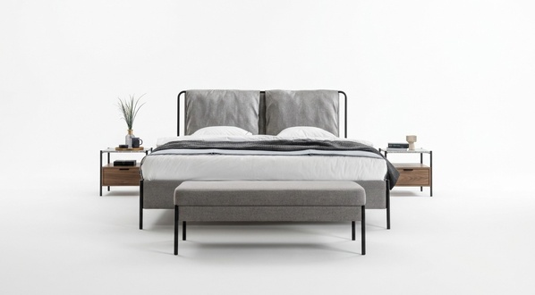 Exclusive bedroom double bed metal frame bench luxury furniture