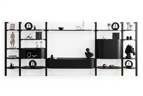 Exclusive black wall unit designer living room furniture noble wooden wall