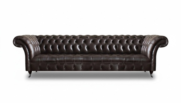 Exclusive brown Chesterfield leather sofa 4-seater living room furniture new