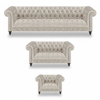 Exclusive Chesterfield White Couch Set Designer Four-Seater Chair