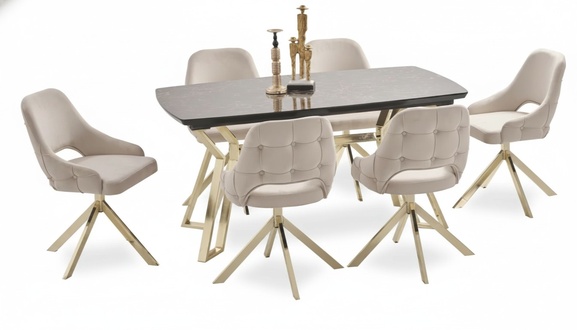 Exclusive dining room set designer dining table luxurious 6x upholstered chairs