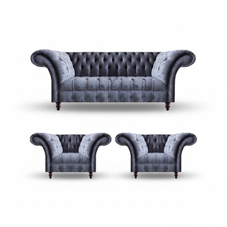 Exclusive gray Chesterfield seating furniture designer armchair 3-seater