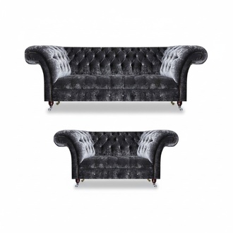Exclusive Grey Chesterfield Seating Set Designer Three-Seater 2-Seater