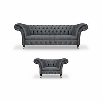 Exclusive gray Chesterfield suite designer armchair modern 3-seater