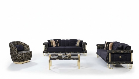Exclusive living room upholstered sofa set x2 textile sofas 1-seater 3-piece