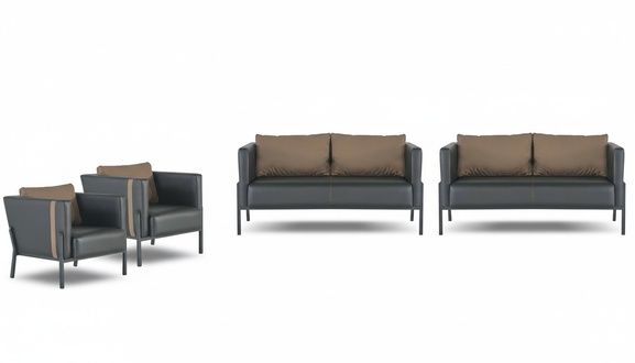 Exclusive office seating furniture designer 2x upholstered 2-seater elegant armchairs 4-piece set.