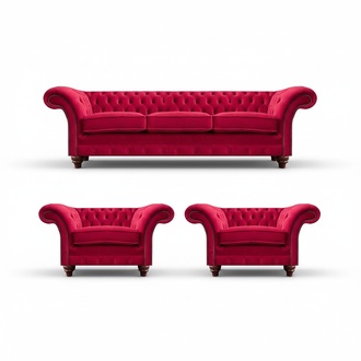 Exclusive Red Chesterfield Sofas Designer Couches Armchairs 3-Seater 3-piece