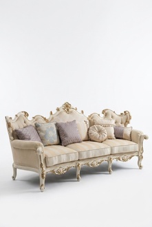 Baroque style made of real wooden 4-seater rounded sofa chesterfield design