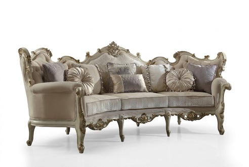 Exclusive Wood Carved Four Seater xxl Couch Baroque Rococo Textile Sofa Round