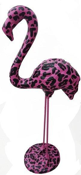 Decorative sculpture designed as a abstract flamingo in pink with black patterns 119cm
