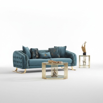 Fabric sofa couch three-seater sofa 3-seater upholstered sofa blue modern