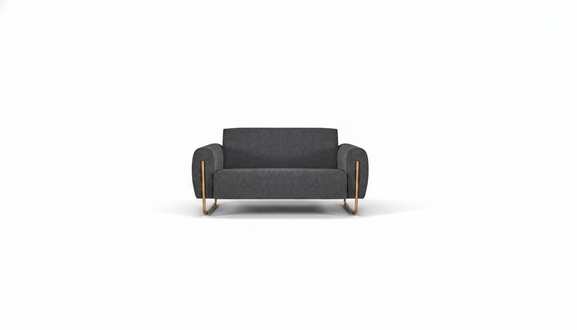Gray Fabric Sofa Solid Color Office 2-Seater Stainless Steel Modern Design