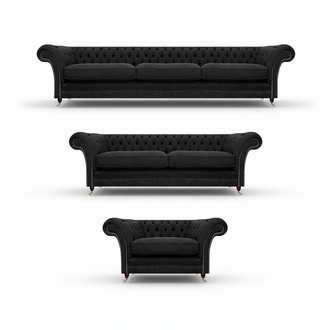 Fabric textile upholstered furniture black sofa set designer complete Chesterfield