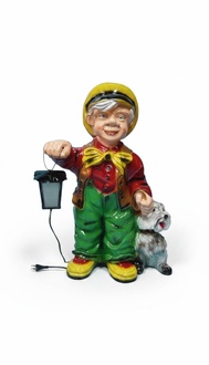 Lighting decor figure designed as an old man with lamp & puppy 73cm