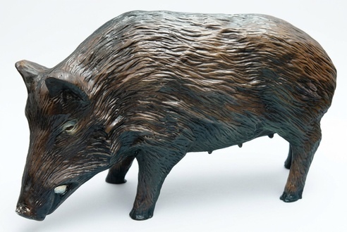 Decorative sculpture designed as dark brown colored wild boar figure 50 x 86cm