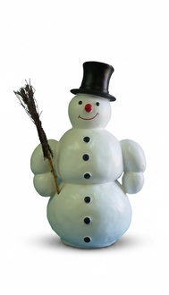 Decorative sculpture of a massive christmas snowman with a black hat & a broom 126cm