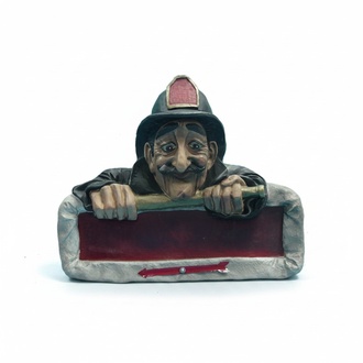 Decorative sculpture designed as fireman with fire exit plate 50x60cm