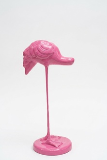 Decorative garden sculpture designed as full pink colored flamingo figure 117cm height