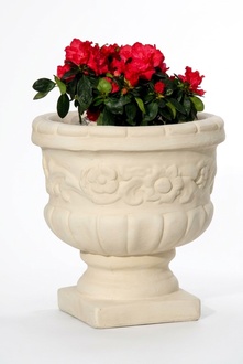 Ornamental garden flower vase-pot with patterns made of weather-resistant cement