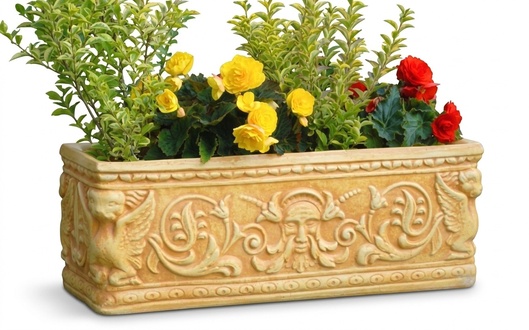Decorative garden flower vase-pot with patterns made of weather-resistant cement