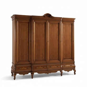 Four Door Brown Wardrobe Classic Bedroom Furniture Wood
