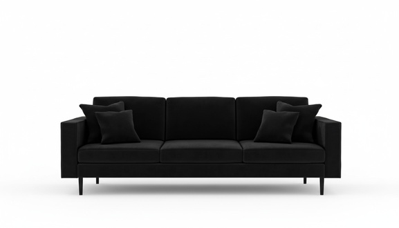 Four-seater black fabric sofa, XXL big living room design couches.