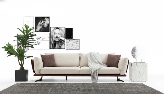 Four Seater Sofa 4 Seater Fabric Beige Modern Design Living Room Luxury