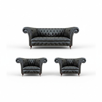 Furniture Leather Sofas Complete Sofa Set 3-piece Living Room Chesterfield