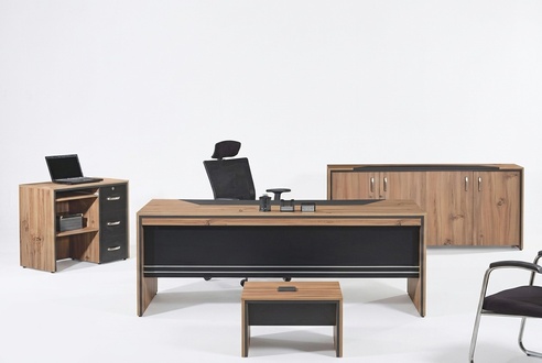 Furniture office study furniture desk set 4pcs wood black table