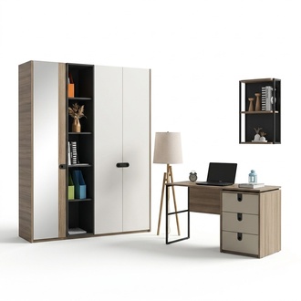 Space-saving furniture set wardrobe desk modern design living style