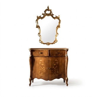 Luxury furniture style baroque 2-piece set chest of drawers with mirror luxury wood Italian furniture new