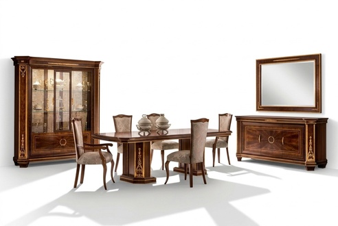 Dining room set of wooden rectangular sliding table with 1 insert & 6x chairs in antique style italian furniture arredoclassic™