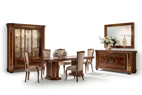 Dining room set of wooden rectangular sliding table with 1 insert & 8x chairs in antique style italian furniture arredoclassic™