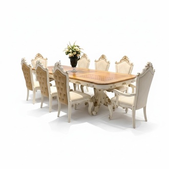 Baroque style made of real wooden dining room set of 6x-chairs, 2x-armchairs & rectangular table