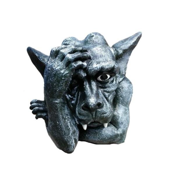 Decorative sculpture designed as a dark silver colored pensive dragon troll 35cm G11