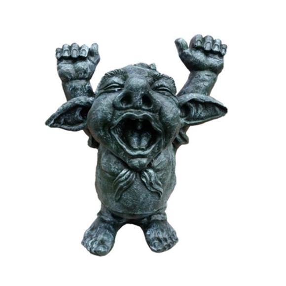 Decorative sculpture designed as a dark grey colored yawning goblin 44cm G15