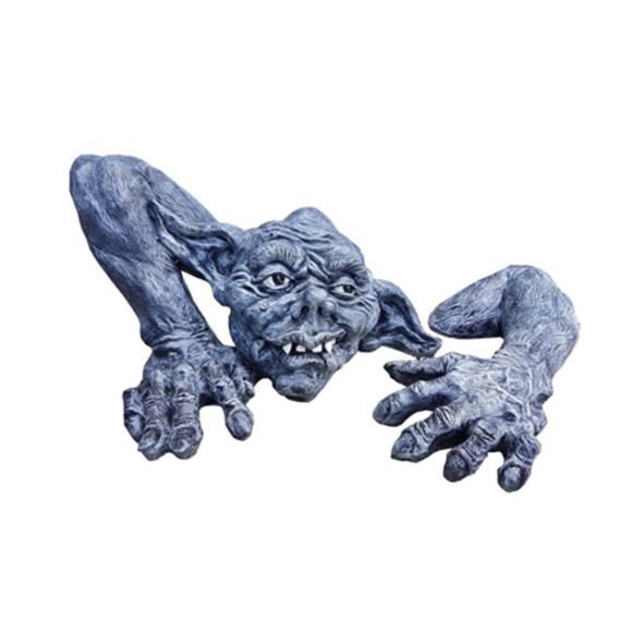 Decorative sculpture designed as a dark grey goblins head & hands 30x110x60cm G19