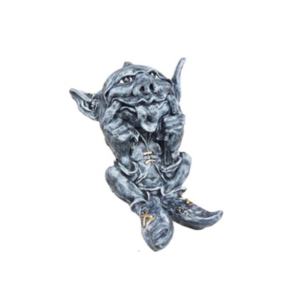 Decorative sculpture designed as a dark grey colored joying goblin 58cm G27