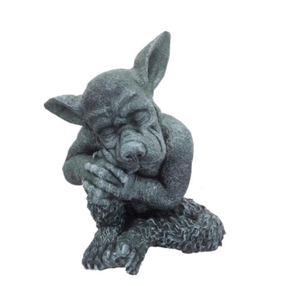Decorative sculpture designed as a dark grey sleeping shaggy goblin 46cm G6