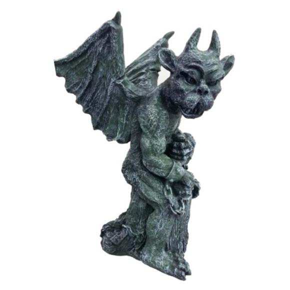 Decorative sculpture designed as a dark grey colored gargoyle with handcuffs 50cm G7