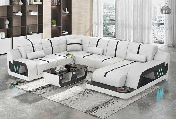 Modern living area sofa U shape corner sofa designer sofa white artificial leather